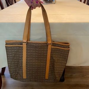 Coach Tote Bag - Tan canvas and leather trim tote